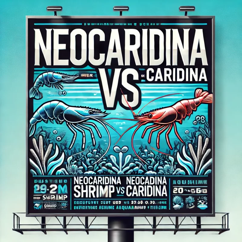 Image of billboard, "Neocaridina vs Caridina."