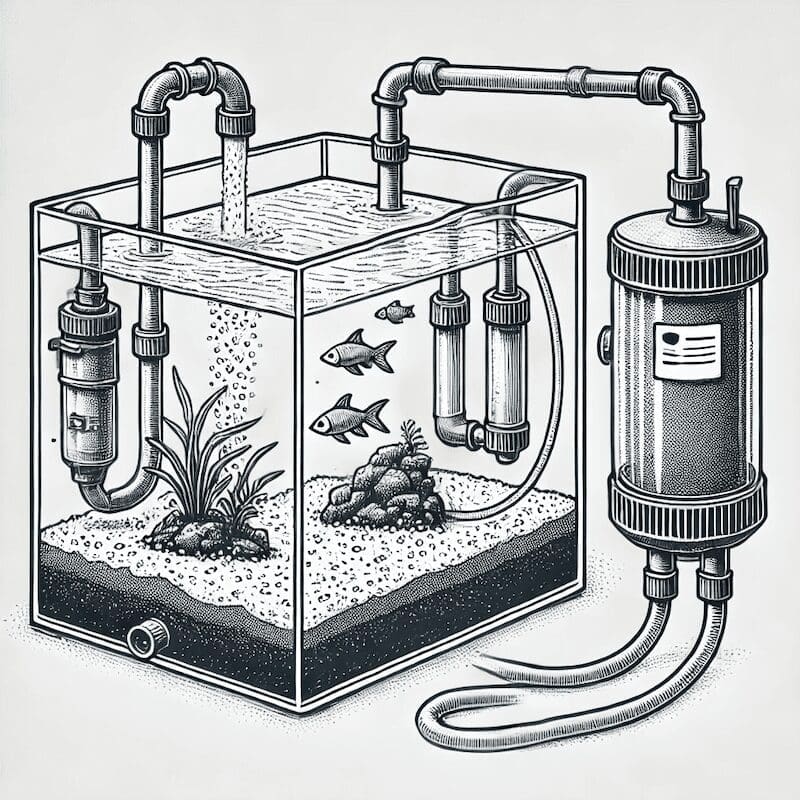 Choosing the Right Aquarium Filter, a photo of a black and white fish tank with a filter